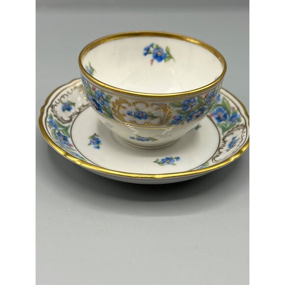 Vtg Schumann Bavarian Teacup & Saucer Set Demi Tasse Forget Me Not Blue Gold Rim - Picture 11 of 11